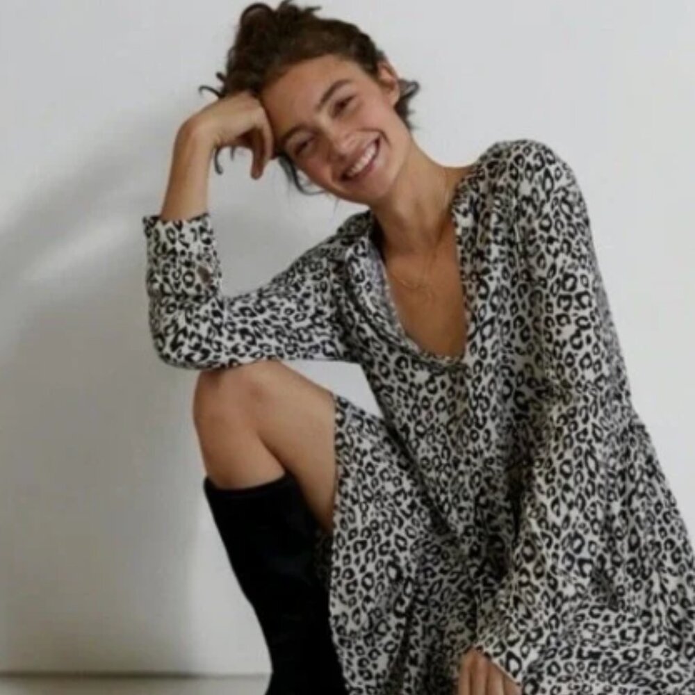 Mare Mare x Anthropologie Lynda Leopard Print Black & White Maxi Dress | Size L
